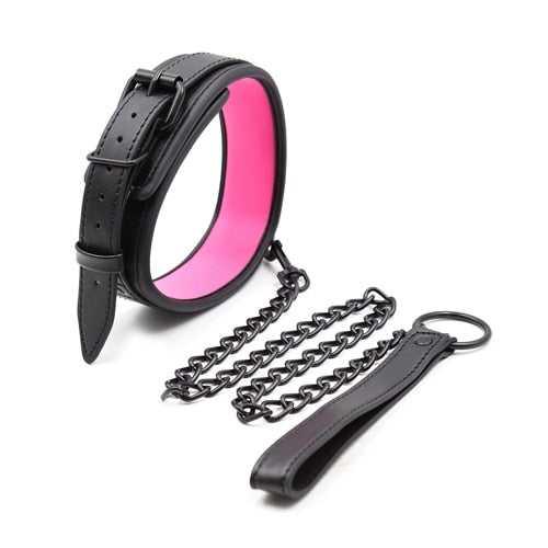 Leather pink and black fetish collar