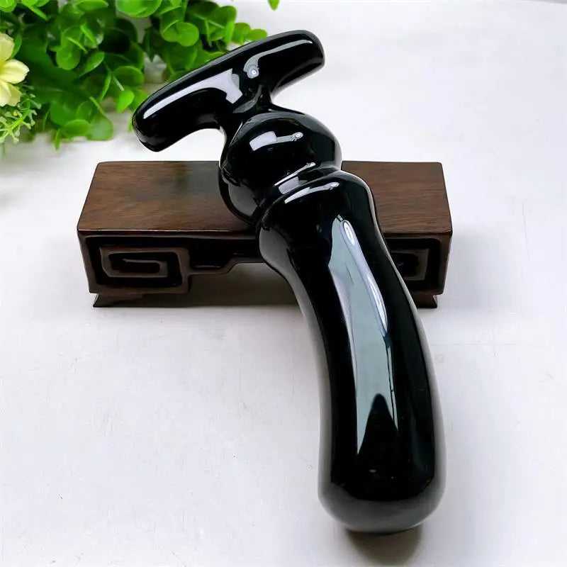 Large Natural Black Obsidian Crystal Massage Wand | Hand-Carved Gemstone for Yoni & Body Wellness